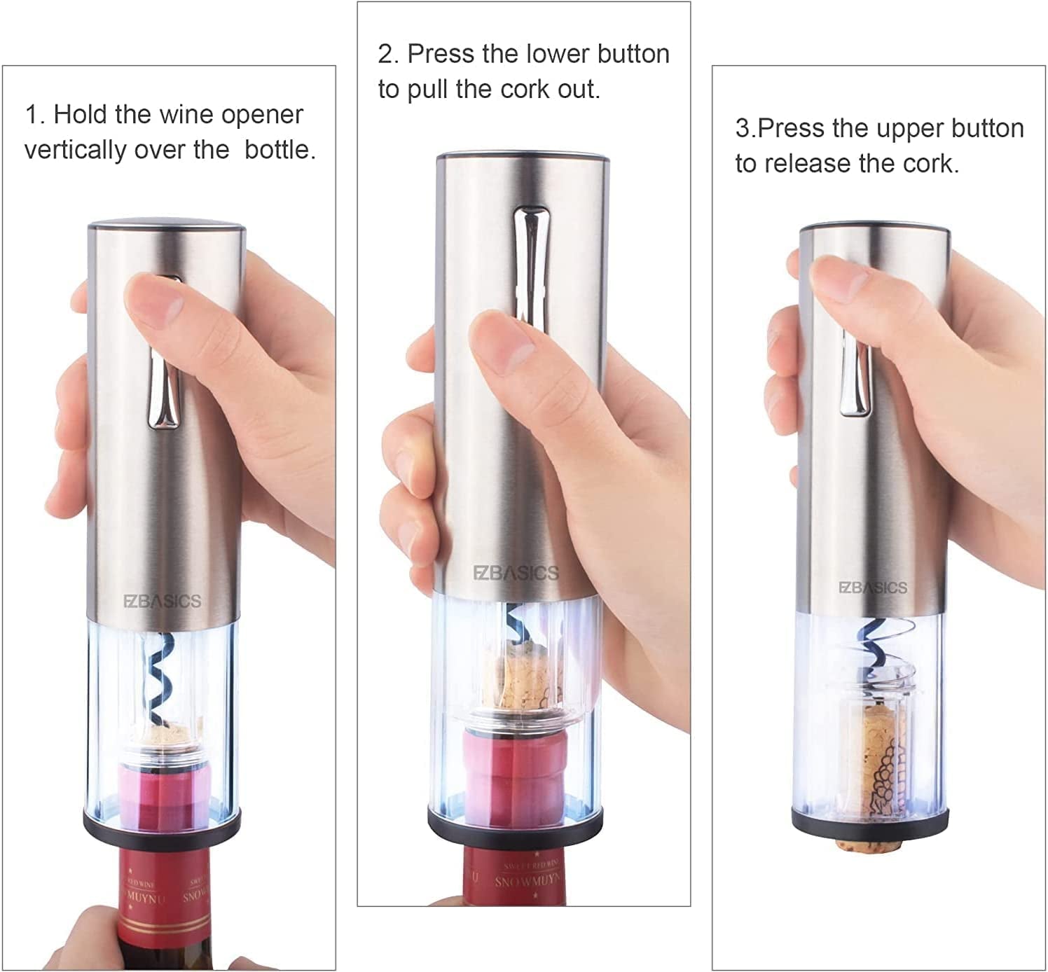 Electric Wine Opener, Automatic Wine Bottle Opener Set with Foil Cutter Vacuum Stopper and Wine Aerator Pourer for Wine Lovers Gift Home Kitchen Party Bar Wedding Rechargeable, Silver